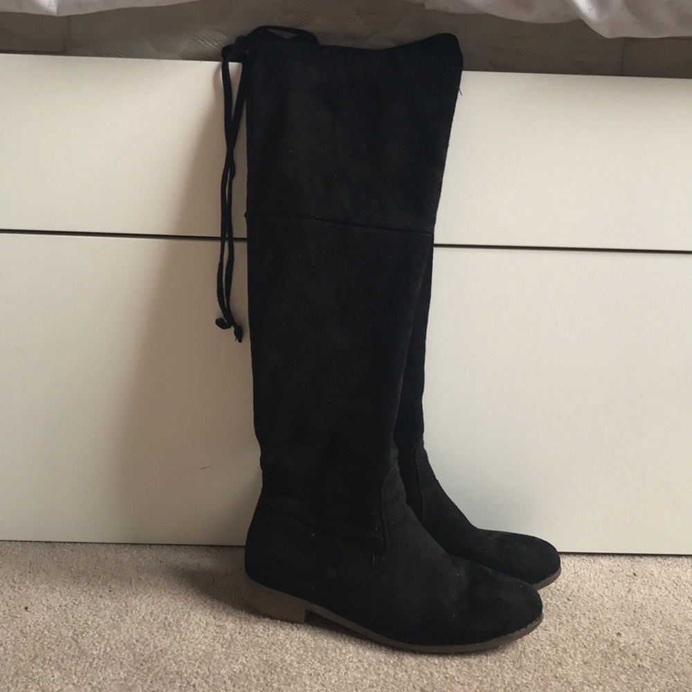 Black suede over the knee boots
